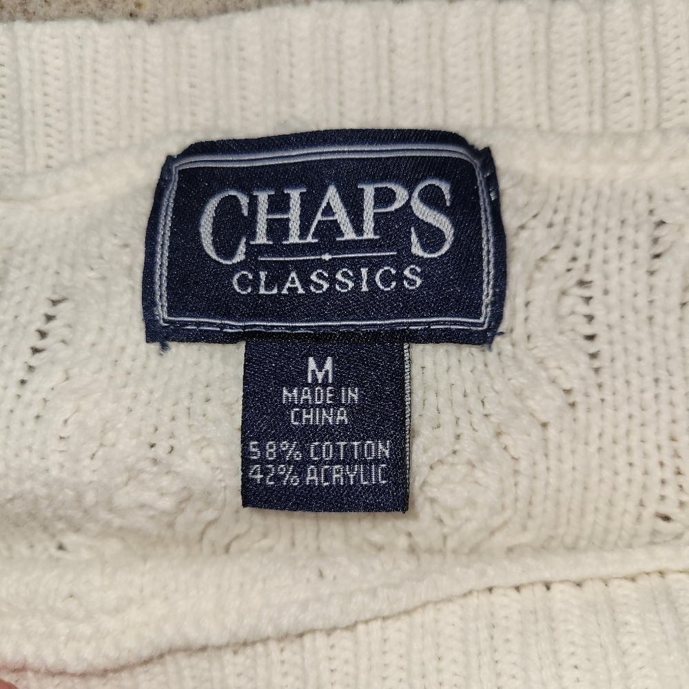 Chaps Classics White Knit Sweater Size Medium Cozy Cotton Acrylic - Picture 2 of 10